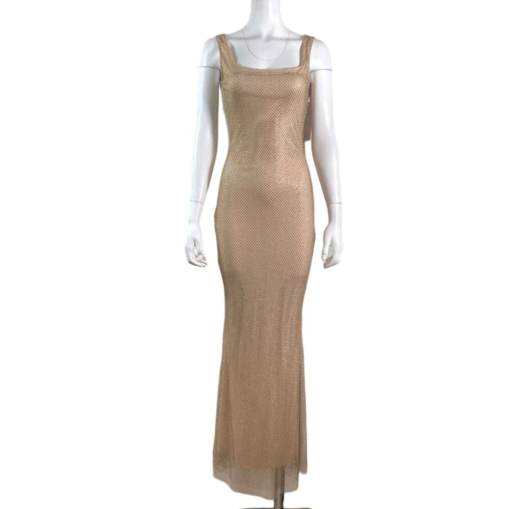 NWT Rhinestone Net Glitter Sparkly Party Club Rave Bling Low Back Maxi Dress - Picture 4 of 17